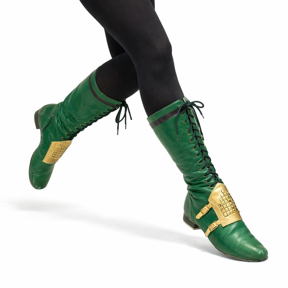 LaDuca Custom Rockettes Show Dance Boots Womens Size 38.5 Wide US 8.5 Green Gold